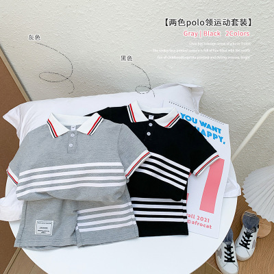 2021 Summer New Korean Style Children's Short-Sleeved Polo Shirt Suit Boys Handsome Two-Piece Suit Summer One Piece Dropshipping