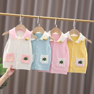 Girls' Spring Clothes Children's Vest Autumn Baby Clothes Baby Sweater Vest Spring and Autumn Outer Wear Knitted Kids' Tops