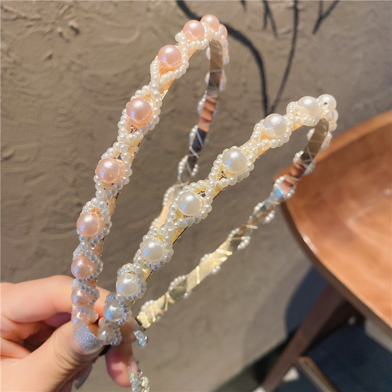 网红气质珍珠发箍头饰韩国洋气百搭外出头箍压发防滑少女简约发卡