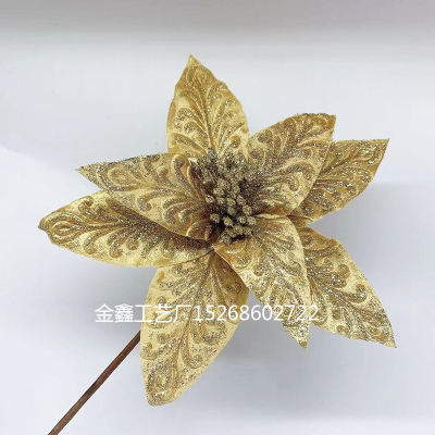 Artificial Flowers Glitter Fake Flowers Christmas Tree Ornaments for Home Wedding Valentine's Day Decorations