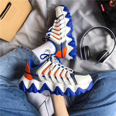 Chunky Shoes Men's Autumn Ins Korean Fashion Platform Shoes Heightened Daddy Shoes Hong Kong Style Casual Sneakers
