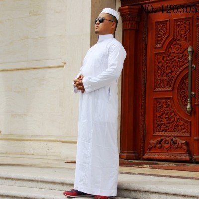 Muslim Men's Clothing Clothes for Worship Service Woven Cotton Stand Collar Saudi Arabian Robe UAE Dubai Travel Clothing Wholesale