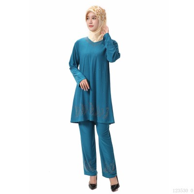 Cross-Border Crystal Cotton Rhinestone Islamic Women's Clothes for Worship Service Muslim Women's Wear Arab Robe Two-Piece Set in Stock Wholesale Generation Hair