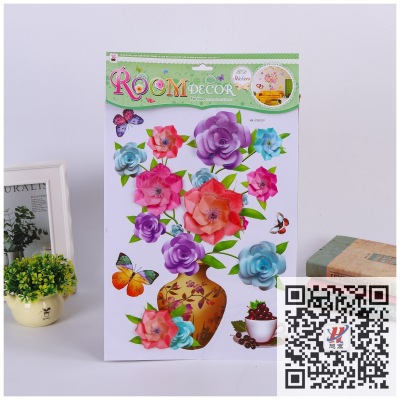 Novelty Sticker Wall Sticker 3D Three-Dimensional Vase Layer Stickers Potted Flower DIY Wall Sticker Refridgerator 