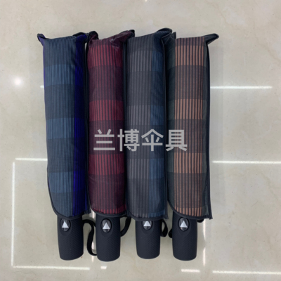 Tri-Fold Semi-automatic Thermal Transfer Printing Full Plate Printing Plaid Men's Umbrella All-Weather Umbrella Folding Umbrella