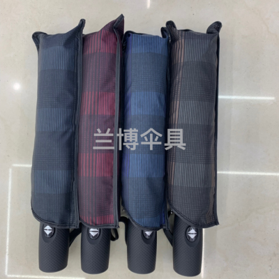 Three-Fold Full-Automatic Thermal Transfer Printing Plaid Striped Umbrella Men's Umbrella Folding Umbrella Business Umbrella