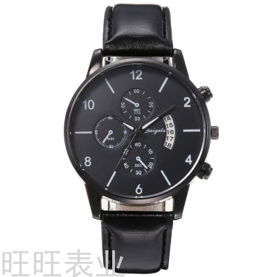 Cross-Border Simple Fake Three-Eye Watch Casual Watch Belt Style British Style Watch Foreign Trade Men's Quartz Watch