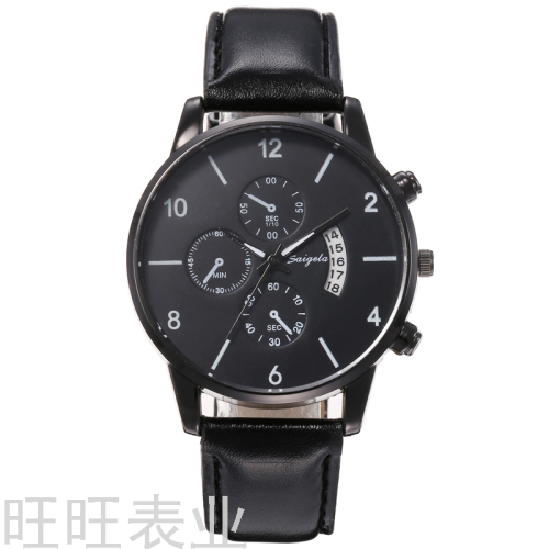 Cross-Border Simple Fake Three-Eye Watch Casual Watch Belt Style British Style Watch Foreign Trade Men‘s Quartz Watch