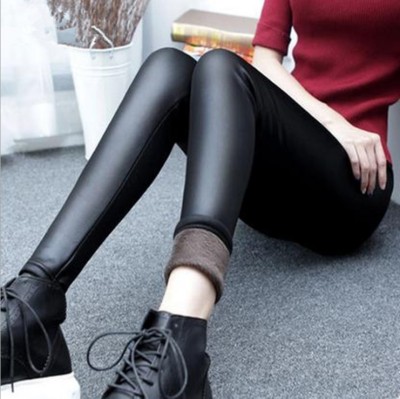 Fleece-Lined Thickened Imitation Leather Pants Women's Winter Leggings Outer Wear Thin High Waist Large Size Tight Stret