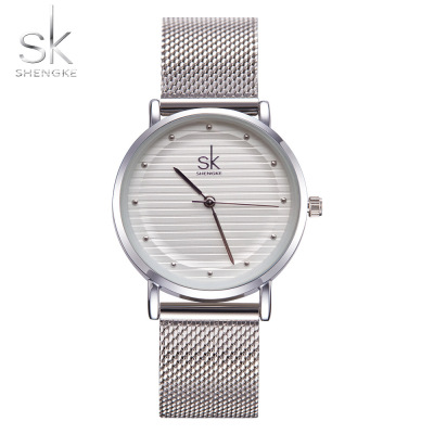 Shengke Shengke Cross-Border Hot Selling Women's Watch Women's Steel Mesh Waterproof Simple Quartz Strap Hair K0049