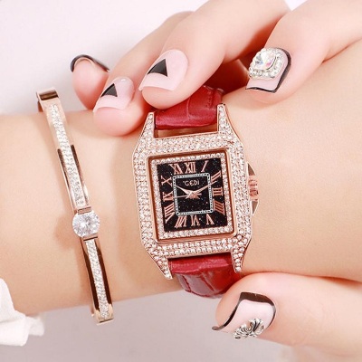 GEDI Women's Watch Retro Fashion Square Trendy Grace Diamond Waterproof Quartz Watch Factory Direct Sales