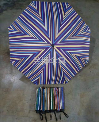 Three-Fold 8-Strand Collapsable Pole Thermal Transfer Full Printing Color Vertical Stripes Folding Umbrella All-Weather Umbrella Ladies Umbrella