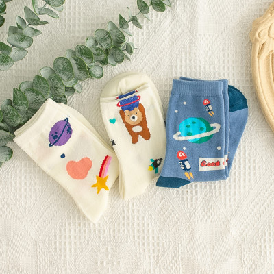 Socks  Ins Japanese Cream Color Cute Planet Tube Socks  Universe Space Starry Sky Women's Socks  Cotton Sock Pf187