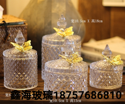Glass Sugar Bowl Gold Butterfly Ornament Storage Box Glass Jewelry Box Butterfly Sugar Bowl Diamond Candy Dish