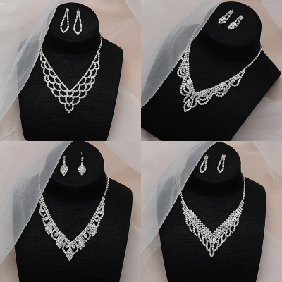 2020 New European and American Jewelry Rhinestone Necklace and Earrings Suite Dinner Dress Full Diamond All-Match Necklace Accessories Wholesale