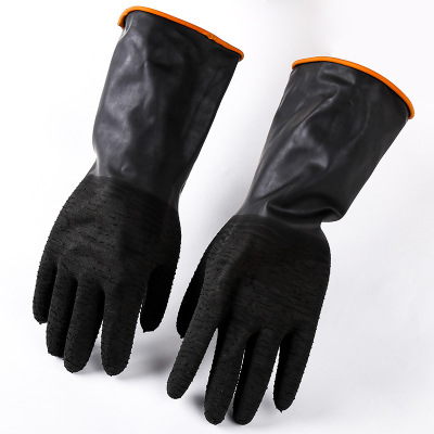 35cm Wrinkle Non-Slip Light Lining Chemical Gloves Outer Black Lining Orange Acid and Alkali Resistant Industrial Gloves Stain Resistant Cleaning Gloves