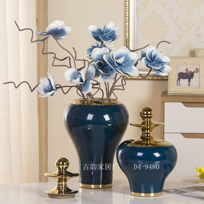 Guyun Direct Selling Ceramic Crafts Light Luxury Decoration Handmade Blue Golden Edge High Temperature Vase Candy Box