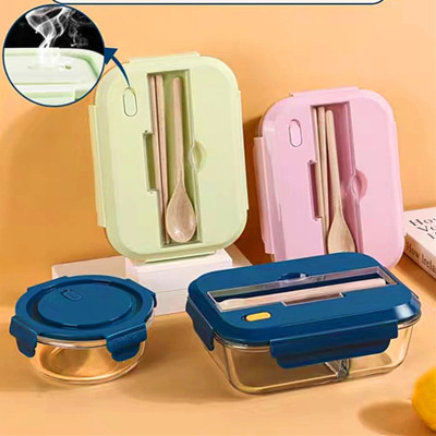 Glass Lunch Box Rectangular Compartment Sealed Box Refrigerator Crisper Office Worker Student Microwave Lunch Box