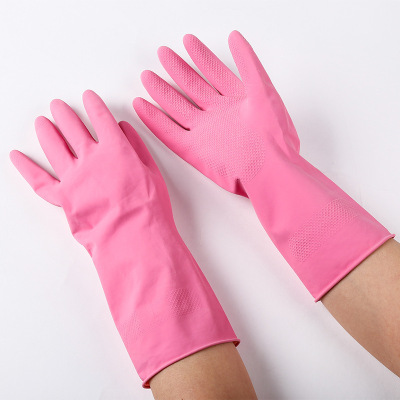 New Fleece-Sprayed Household Cleaning Gloves Laundry and Dishwashing Rubber Gloves Multi-Color Waterproof Kitchen Household Protective Gloves
