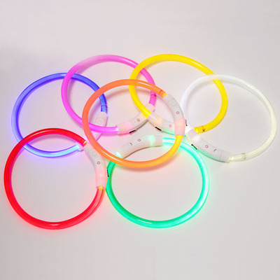 Pet Supplies USB Rechargeable Luminous Collar Luminous Dog Collar Optical Fiber round Tube Collar