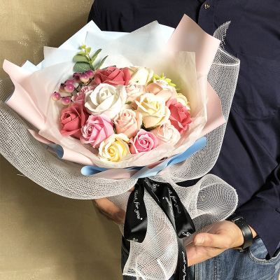 Exclusive for Cross-Border Valentine's Day Gift New Soap Bouquet Hand Holding Big Rose Creative Teacher's Day Gift Present for Client