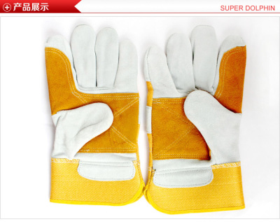 Factory Wholesale AB Grade Yellow Cloth Natural Leather plus Yellow Support Cowhide Protective Leather Gloves Welding Labor Protection Work Gloves