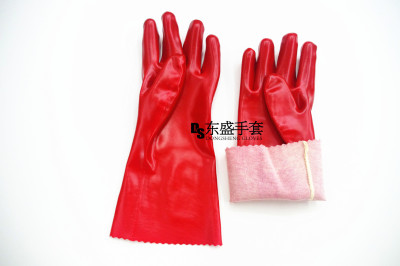 35cm Red Oil-Resistant PVC Screw Type Polyester Cotton Lining Gloves Cotton Slip Oil-Resistant Acid and Alkali-Resistant Industrial Labor Insurance Gloves