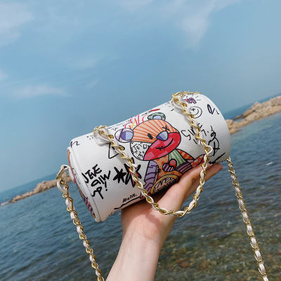 Cross-Border Cartoon Small Bag 2021 Summer Korean Style Fashion Graffiti Ins Internet Celebrity Shoulder Crossbody Portable round Bag