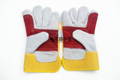 Factory Wholesale AB Grade Yellow Cloth Natural Leather with Red Support Cowhide Protective Leather Gloves Welding Labor Protection Work Gloves