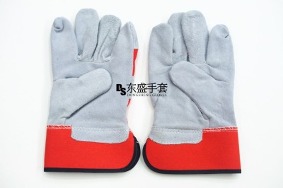 AB Grade Orange Cloth Full Palm Cowhide Protective Leather Gloves Heat Insulation Welder Labor Protection Work Gloves Factory Wholesale