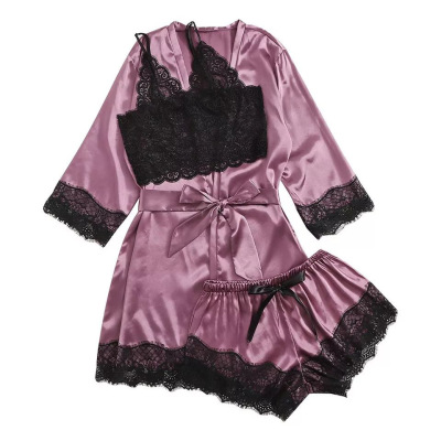 SOURCE Factory sexy lingeri Productio Foreign Trade Supply Sexy Pajamas See-through Lace Kimono Suit Sexy Lingerie