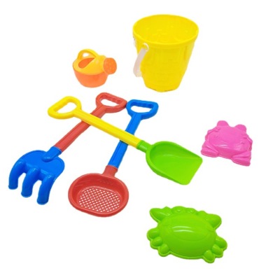 Beach 7-Piece Set Toy Sand Shovel Rake Hourglass round Castle Bottled Water Sand Bucket Amusement Park Toy