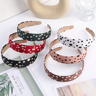 Japanese and Korean New Sweet Girl's Polka Dot Headband Polka Dot Satin Fabric Wide-Edged Headband Women's Hair Accessories