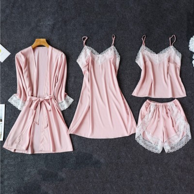  European and American Style Lace Foreign Trade Supply Cross-Border Sexy Pajamas Artificial Silk Rest Home Wear