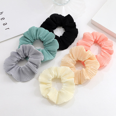 Korean Internet Celebrity Ins Style Candy Color Pleated Large Intestine Hair Band Fashion Simple Solid Color Fabric Craft Large Intestine Ring Hair Rope