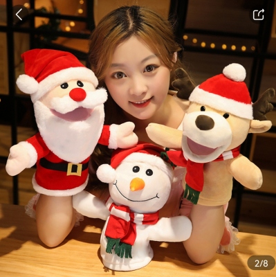 Super Cute Santa Doll Plush Toy Ice Man Elk Playing Hand Puppet Doll Christmas Gift for Girls