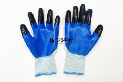 13-Pin Reinforced Finger Gluing Rubber Hanged Semi-Dipping Gloves Oil-Resistant Acid and Alkali-Resistant Wear-Resistant and Corrosion-Resistant Nitrile Gloves