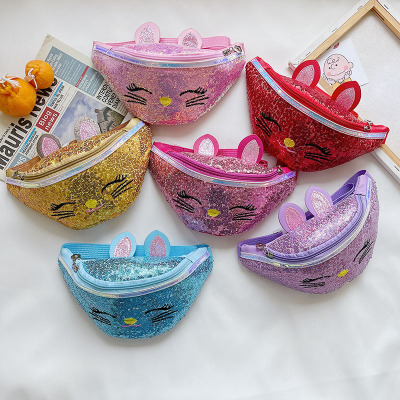 2021 Summer New Children's Pockets Cute Cartoon Cat Sequined Male and Female Baby Small Waist Bag Change Messenger Bag