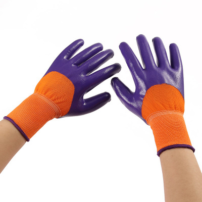 13-Pin Orange Purple Yarn Ding Qing Factory Wholesale Construction Site Brushed Wrinkle Cover Warm Non-Slip Wear-Resistant Worker Gloves