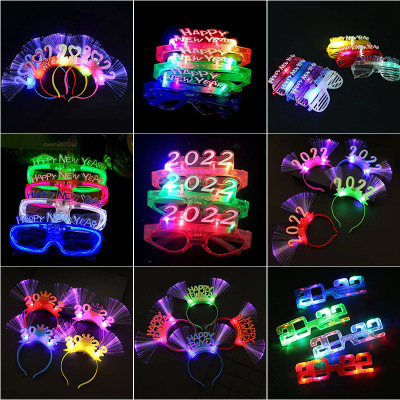2022 New Year Luminous Headband Led Plastic Creative Bar Party New Year Evening Luminous Glasses Cross-Border Foreign Trade