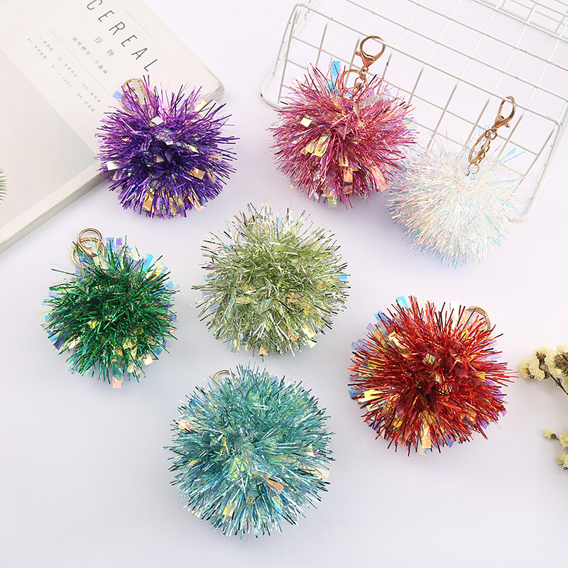 七彩金葱球毛球配件diy毛球毛毛球钥匙扣服装饰品配件批发可跨境