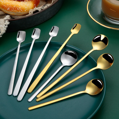 Steel round Spoon Long Handle Square Head Spoon Coffee Stir Spoon Mug Spoon Titanium Long Handle Ice Spoon Customizable