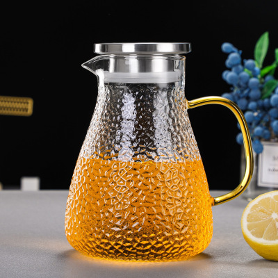 Hammered Pattern Glass Cold Water Bottle High Temperature Resistant Hot and Cold Water Bottle Household Kitchen Transparent Teapot Bar Water Bar Cold Water Bottle