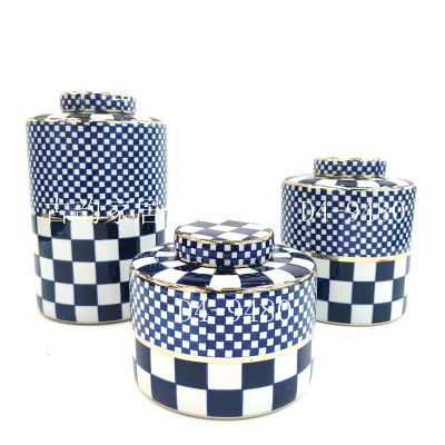 Ancient Blue and White Porcelain Decoration Crafts Ceramic Creative Plaid Vase High-End Soft Home Decoration