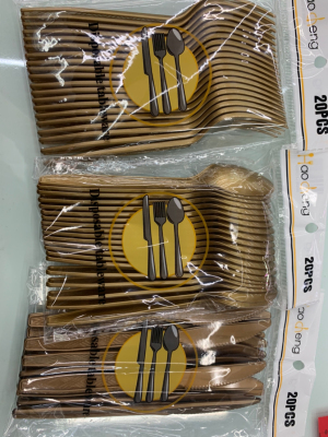 Golden Plastic Knife, Fork and Spoon Plastic Tableware