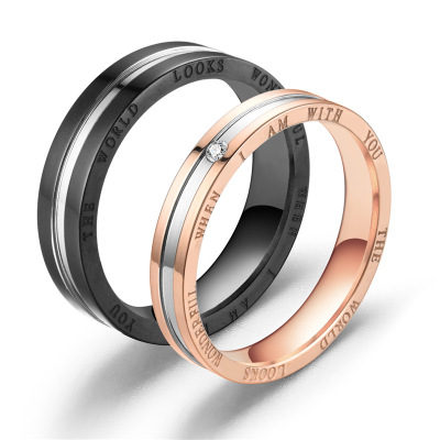 European and American Fashion Cool Titanium Steel Couple Ring Qixi Festival Couple Ornament Fashion All-Match Diamond Rings for Couple