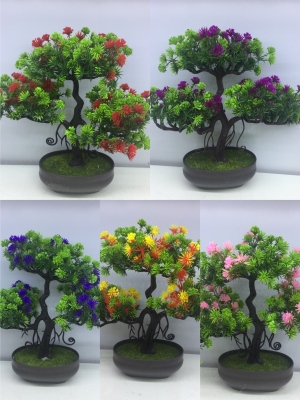 2021 New Artificial Bonsai Potted Green Plastic Flowers Fake Flower Office Living Room Furnishings Hot Sale New with Pots