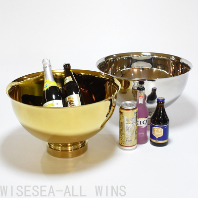 Stainless Steel Large Ice Basin Cross-Border Supply Party Gathering Iced Champagne Beer round Basin-Shaped Ice Bucket