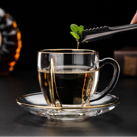 梦顿咖啡杯碟水晶  玻璃  杯碟  把杯  颜色  电镀  加工  金色