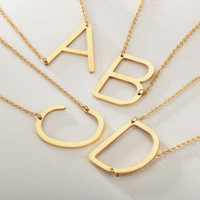 New 26 Letters Multicolor Necklace Pendant Stainless Steel Pendant Fashion Simple Female Short Clavicle Necklace Ornament
